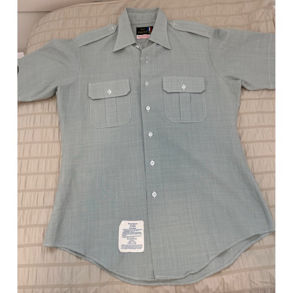 Vintage Men's FLYING CROSS Uniform Shirt - Green Short Sleeve Size Small 10 1/2 - Picture 4 of 11